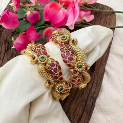 Uniquely Designed Dual Peacock Bangle-Screw Type Bangles-G13408