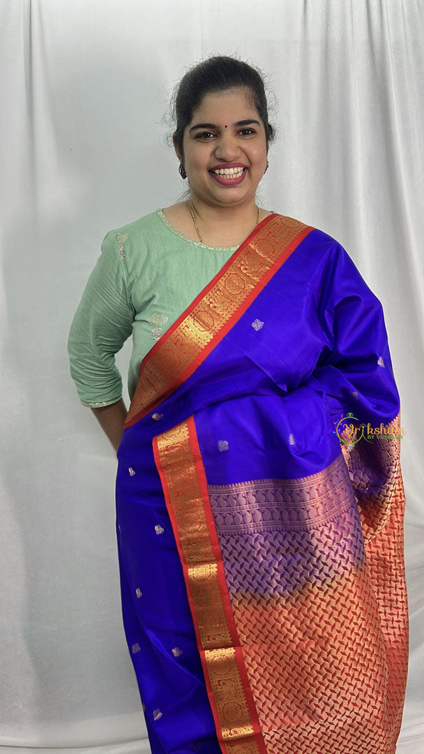 Purple with Red Border Pure Silk Saree - VS3981