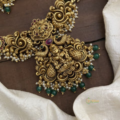 Antique Lakshmi Short Neckpiece-Green Beads-Pearls-G12633