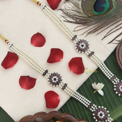 Vriksham Elegant Gold‑Tone Kemp Stone & Pearl Bridal Vaddanam Long Neckpiece-G19715