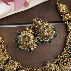 Antique Lakshmi Short Neckpiece-Green Beads-Pearls-G12633