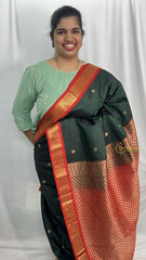 Dark Green Korvai Pure Silk Saree - VS3985