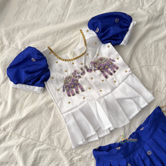 Dark Blue & White Colour Embroidered Girls Lehenga Set -VS3758