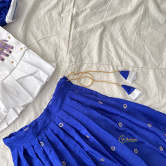 Dark Blue & White Colour Embroidered Girls Lehenga Set -VS3758