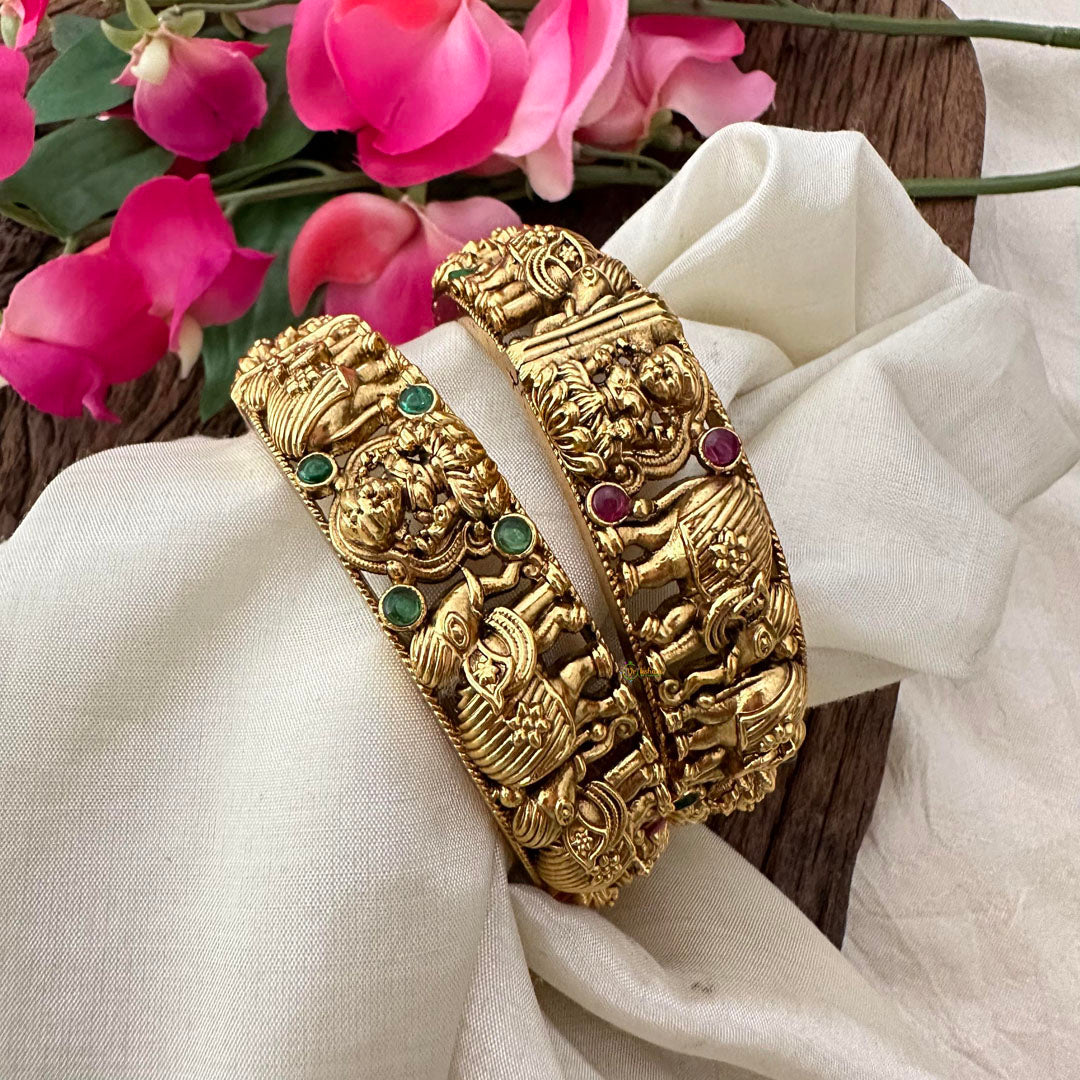 Antique Elephant Lakshmi Bangle-Screw Type Bangles-G13401