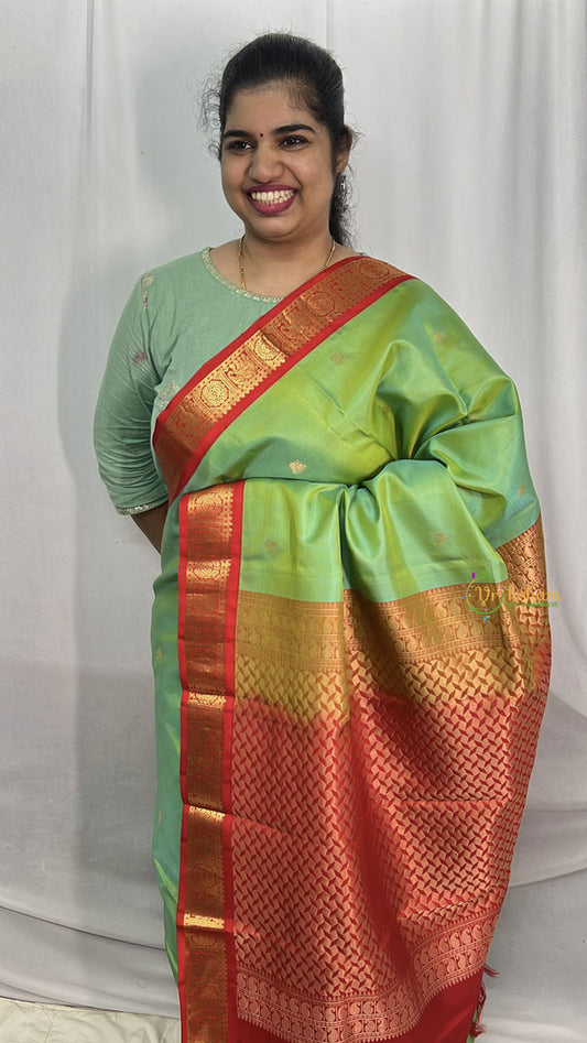 Parrot Green Korvai Pure Silk Saree - VS3973