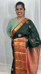 Bridal Bottle Green Korvai Pure Silk Saree - VS4002