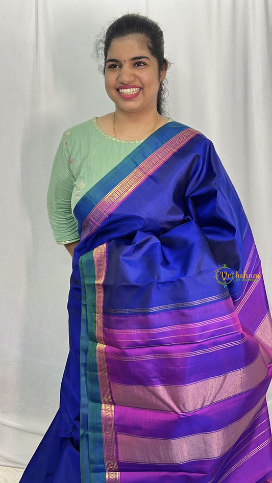 Blue Ganaga Jamuna Border Korvai Pure Silk Saree - VS3976