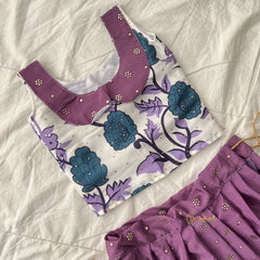 White & Purple Colour Indian Traditional Girls Lehenga Set -VS3751