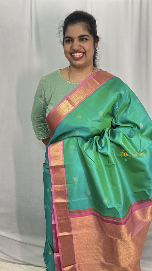 Teal Green Korvai Pure Silk Saree - VS3970