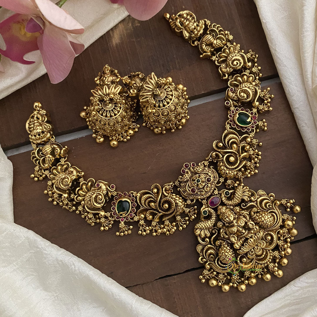 Antique Lakshmi Short Neckpiece-Golden Beads-G12636