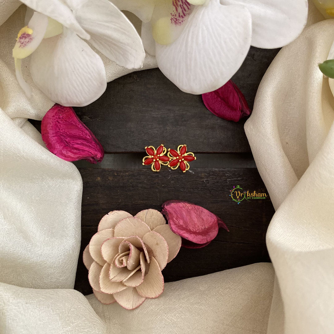 Vriksham Premium Floral Studs-Coral-G16661