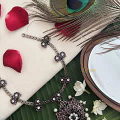 Vriksham Elegant Half Moon Black Kemp Stone Pendant Short Neckpiece-Pearl-G19717