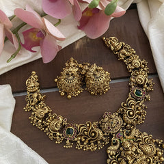 Antique Lakshmi Short Neckpiece-Golden Beads-G12636