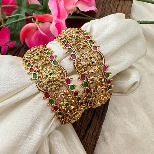 Antique Lakshmi Peacock Bangle-Red Green-G13409