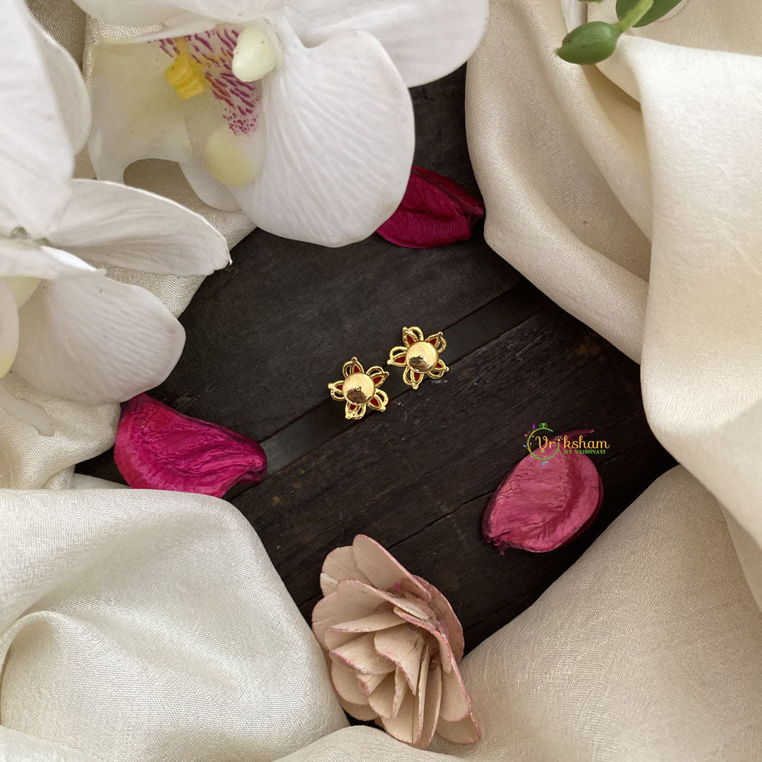 Vriksham Premium Floral Studs-Coral-G16661