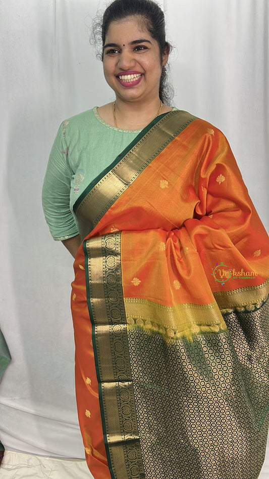 Orange Korvai Pure Silk Saree - VS3984