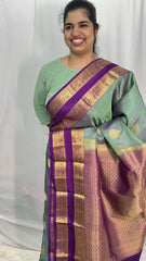 Greyish teal Korvai Pure Silk Saree - VS3971