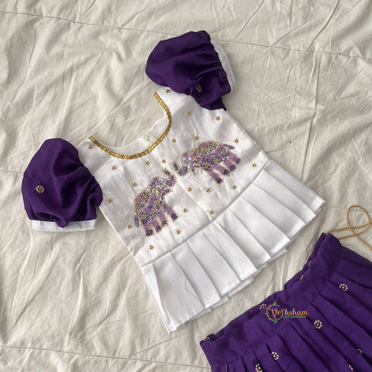 Purple & White Colour Embroidered Girls Lehenga Set -VS3759