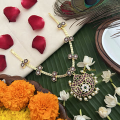 Vriksham Chandbali Style Black Kemp Stone Pendant Short Neckpiece-Pearl-G19719