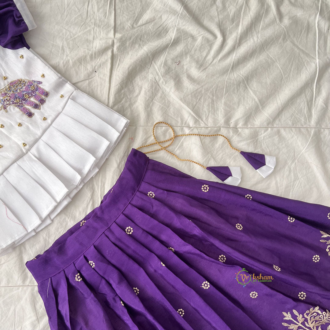 Purple & White Colour Embroidered Girls Lehenga Set -VS3759