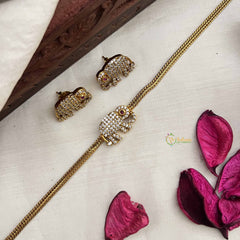 Vriksham Antique AD Stone Elephant Choker Short Neckpiece-Red-G20396