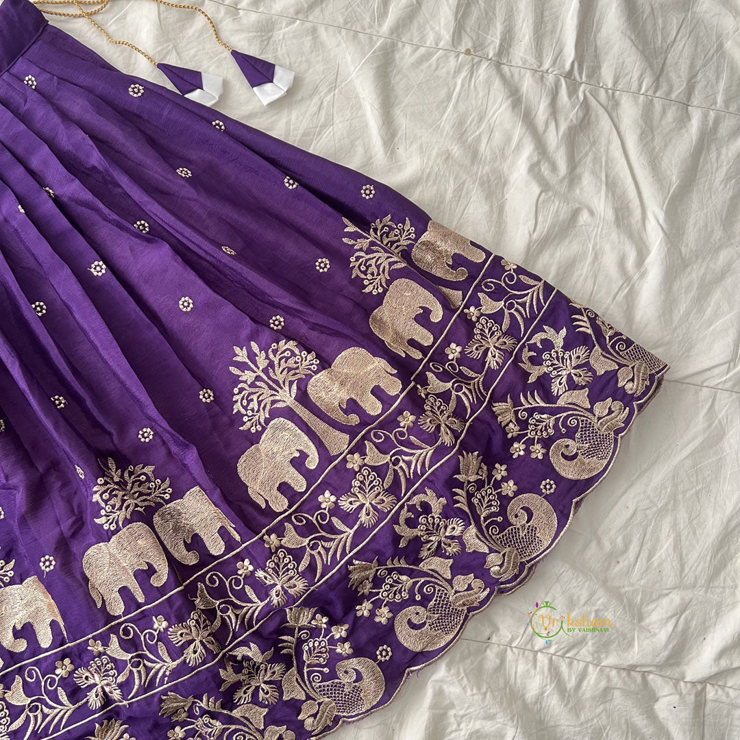 Purple & White Colour Embroidered Girls Lehenga Set -VS3759