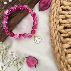 Vriksham Antique Kids Bracelet With Smile Pendant-Pink White Color-G18814