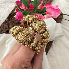 Antique Lakshmi with Peacock Bangle-Screw Type Bangles-G13418