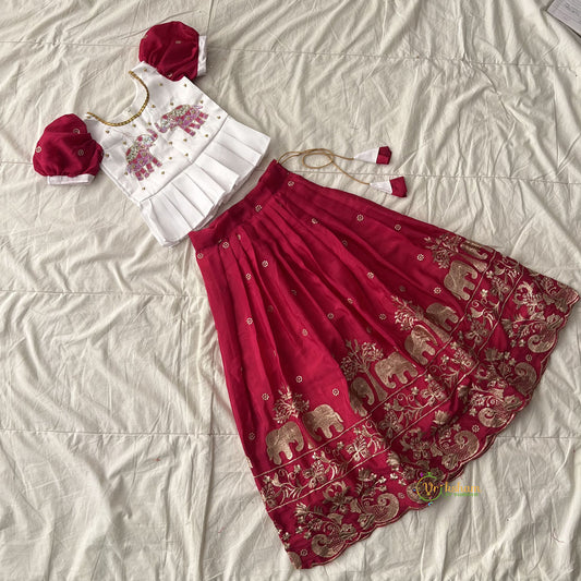 Barbie Pink & White Colour Embroidered Girls Lehenga Set -VS3760