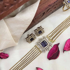 Vriksham Designer Gold Alike Square Pendant AD Stones Choker Neckpiece-Purple-G20400