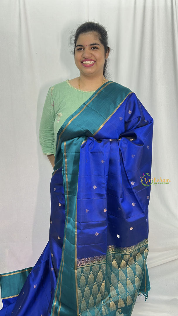 Royal Blue Korvai Kanchi Soft Silk Saree - VS4006
