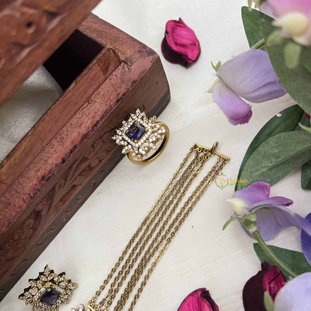 Vriksham Designer Gold Alike Square Pendant AD Stones Choker Neckpiece-Purple-G20400