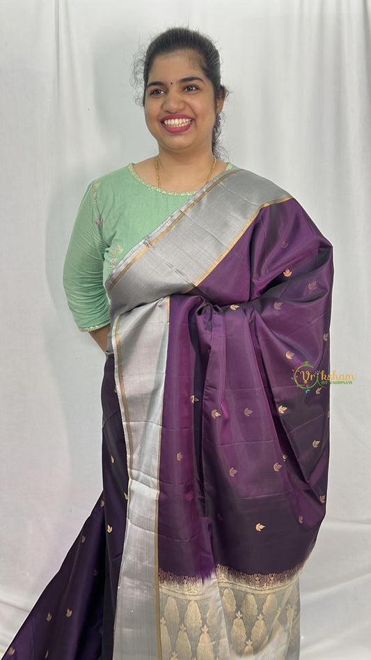 Eggplant Color Kanchi Soft Silk Saree - VS4011