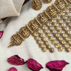 Vriksham Elegant Golden Lakshmi With Leaf Drop Line Choker Neckpiece-G20391