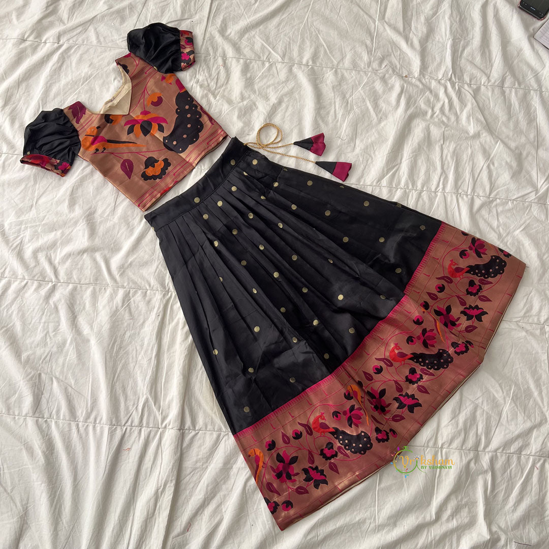 Black Indian Traditional Girls Lehenga Set-Peacock-VS3764