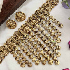 Vriksham Elegant Golden Lakshmi With Leaf Drop Line Choker Neckpiece-G20391