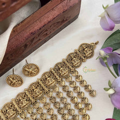 Vriksham Elegant Golden Lakshmi With Leaf Drop Line Choker Neckpiece-G20391