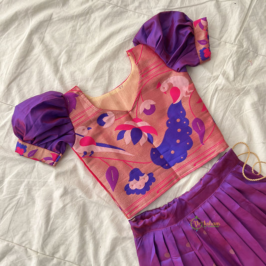 Purple Indian Traditional Girls Lehenga Set-Parrot-VS3765