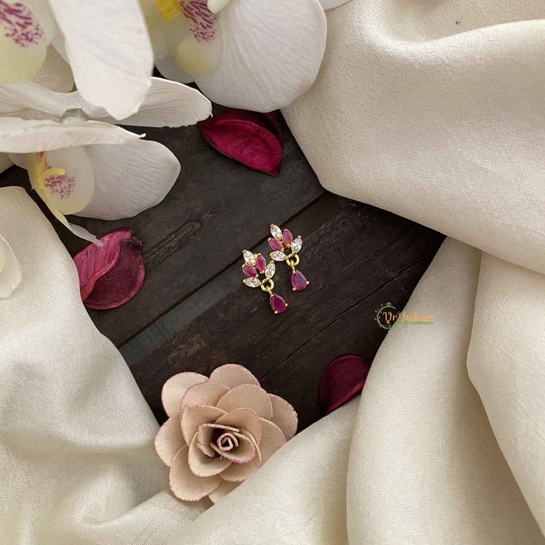 Vriksham Premium Leaf Studs-White & Pink-G16693