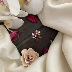 Vriksham Premium Leaf Studs-White & Pink-G16693