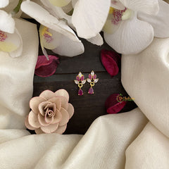 Vriksham Premium Leaf Studs-White & Pink-G16693