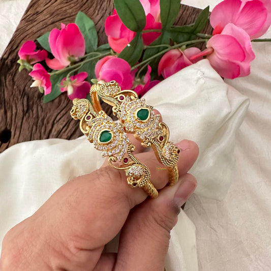 Premium AD Stone Lotus With Dual Peacock Bangle-G13415