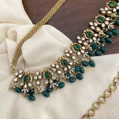 Vriksham Dual Peacock Green Victorian Diamond Bridal Hip Chain-Green Bead-G17614