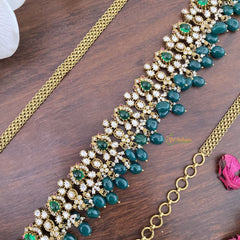 Vriksham Dual Peacock Green Victorian Diamond Bridal Hip Chain-Green Bead-G17614
