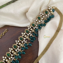 Vriksham Dual Peacock Green Victorian Diamond Bridal Hip Chain-Green Bead-G17614