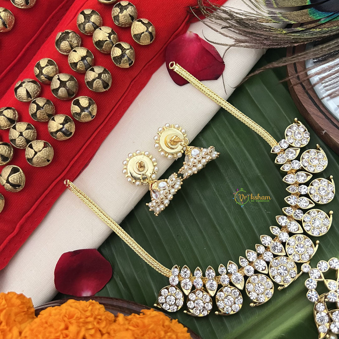Vriksham Antique Gold‑Tone Kundan & White Crystal Temple Choker Neckpiece-Pearl-G19725