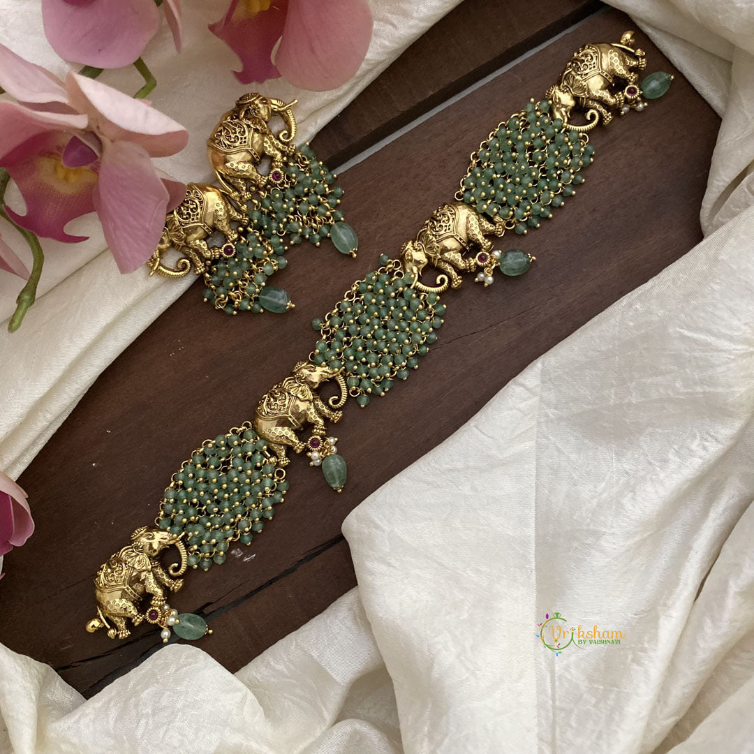 Premium Elephant Choker-Pastel Green Beads-G12712