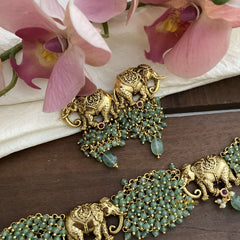 Premium Elephant Choker-Pastel Green Beads-G12712