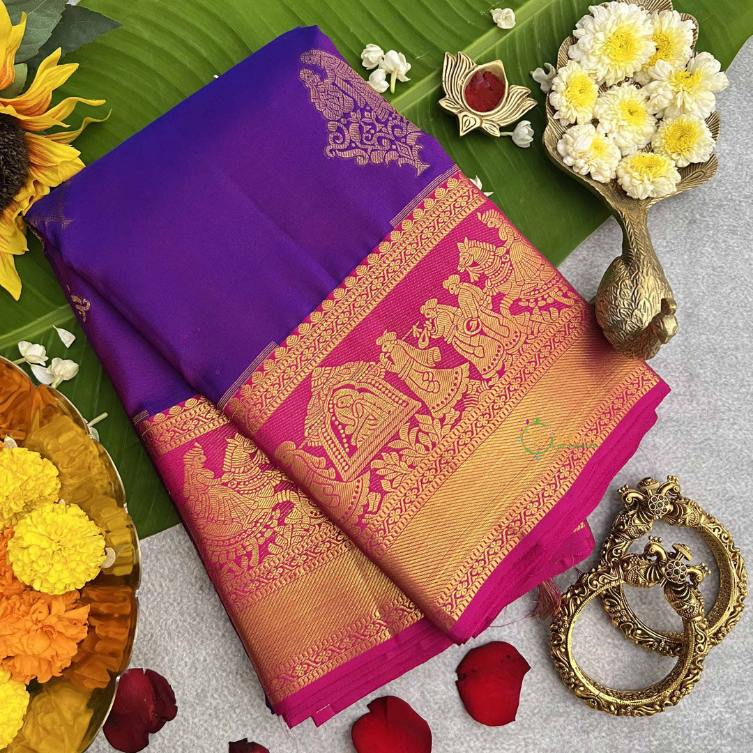 Vriksham Elegant Bridal Purple With Pink Border Pure Silk Saree-VS4810